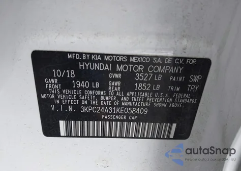 2019 Hyundai Accent Sel из США, поврежденный, VIN 3KPC24A31KE058409